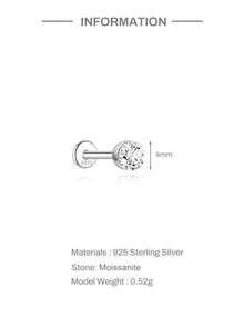 1pc D Color Moissanite 18K Gold Plated S925 Sterling Silver Round Flat Back Stud 2.5/3/4mm For Lobe Helix Piercing Holiday Gift Women Fine Ear Jewelry - Silver - View 10