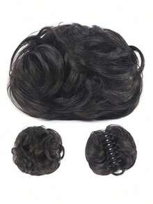 1pc Messy Hair Bun Clip Claw Jaw Wave Curly Hair Updo Clamp Ponytail Hairpin Synthetic Hair Hairpiece Suitable For Women - Natural Black - 黑棕色 - 查看 7