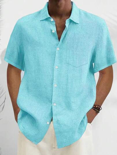 Casual Basic Men's Plus Size Loose Lightweight Short Sleeve Button-Up Shirt