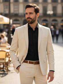 Men's Microfiber Gabardine Tailored Suit - Màu be - Xem 8