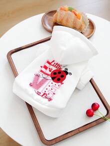 1pc Pet Clothes, Dog Cat Apparel, Happy Puppy Small Dog Casual Fashion Cute Comfortable Warm Heart Ladybug Valentine Sweatshirt - White - View 5