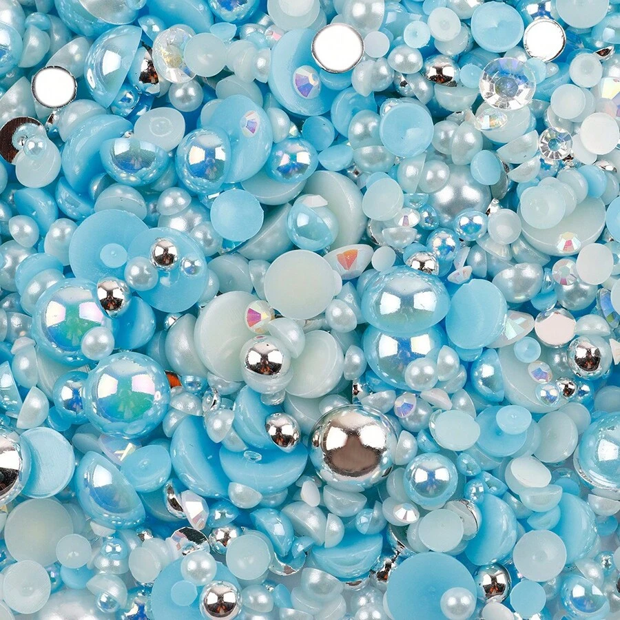 2880pcs Mixed Pearl Resin Rhinestone Flat Back Pearl Craft Supplies, DIY Accessories For Phone Cases, Makeup Mirrors, Cups, Shoes And Other Crafts - A-light Blue - View 1