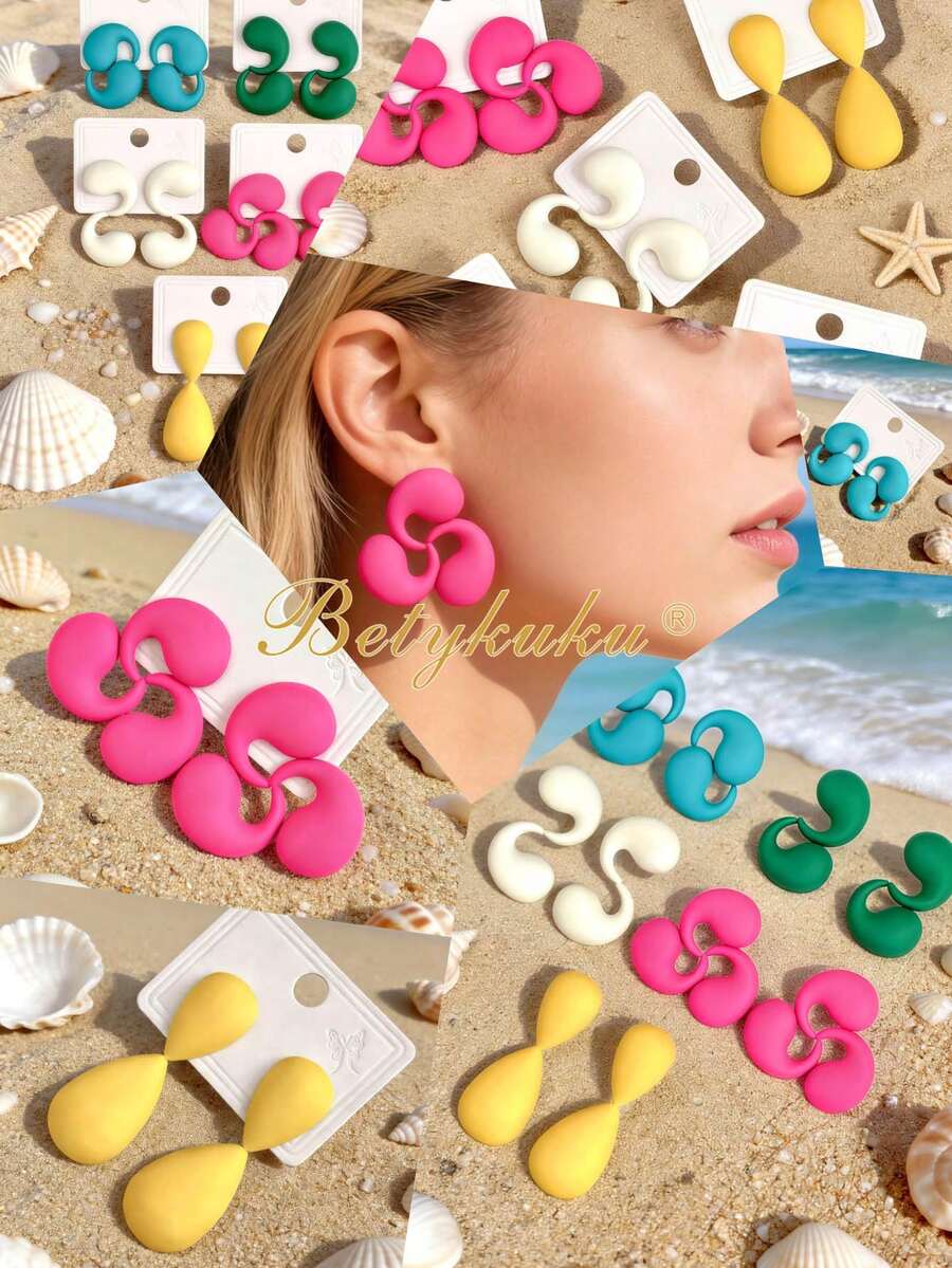 Betykuku 1 Pair Bohemian Colorful Water Drop Pendant Earrings, Casual Daily Wear Jewelry Gift For Women & Girls