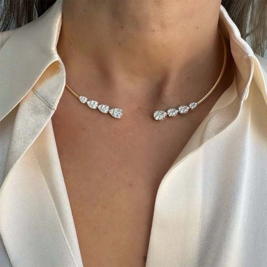 1 pieza Collar gargantilla de lujo con circonita, adecuado para el uso diario de las mujeres - Dorado - Ver 1