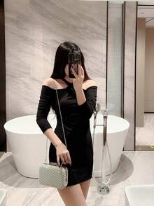 女士仿珍珠装饰盒形链条单肩包 - 米色 - 查看 9