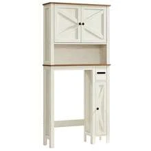 VASAGLE Over-The-Toilet Storage Cabinet, 31.3-Inch Wide Farmhouse Bathroom Organizer, Barn Doors, Toilet Paper Holder, Adjustable Shelves, Space-Saving - White - View 8