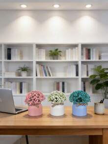Doraeyun Set de 3 macetas elegantes con flores de Gypsophila - Decoración única para el hogar para sala de estar, oficina, escritorio o estantería | Canasta de flores/Colocación en el escritorio de la oficina | Regalos para el Día de San Valentín, días festivos | Estructura de plástico/Adecuado para cualquier festividad: Pascua, Acción de Gracias, Día de la Madre, Día del Padre, regalos de cumpleaños, lindas plantas de Gypsophila en maceta - color - Ver 4