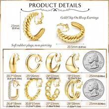 9对时尚简约新款C形水滴几何夹式耳环，优雅简约风格扭曲锆石耳环 - 彩色 - 查看 5