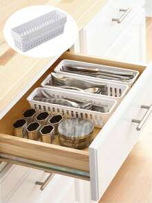 3pcs Plastic Narrow Drawer Storage Baskets, Suitable For Kitchen Drawers, Office Desks And Bathroom Drawers - Multicolor - View 1