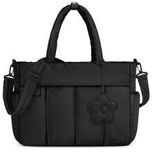 Cloud Quilted Puffer Tote Bag, 15.6 Inch Waterproof Laptop Bag With Detachable Flower Charm, Large Capacity Travel Work Bag - Multicolor - View 10