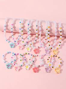 Conjunto de 2 peças com pingente de flor delicada, pérola e miçangas de vidro. Ideal para festas, escola, aniversários e como presente para meninas. Cor aleatória. - Multicolorido - Ver 1