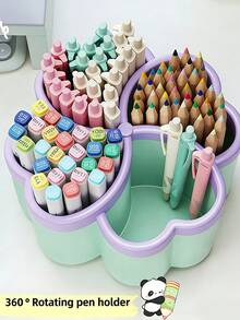 360 Degree Rotating 4-Tier Desktop Organizer Rack, PP Plastic Space-Saving Design For Office, School, Home, Includes Portable Cover To Hold Pens, Pencils, Makeup Brushes, Available In Green And Purple, Suitable For Small Spaces - Multicolor - View 8
