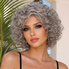 8 Inch Synthetic African Curly Short Bob Wig For Women With Bangs, Elastic Fluffy Curly, High Temperature Fiber Material, Rose Net Cap, 150% Density, Suitable For Daily And Party Use - Multicolor - View 2