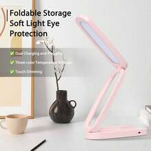 1pc Rechargeable Foldable LED Desk Lamp, Small Night Light, Touch Control, Student Eye-Care Study Lamp, Handheld, Bedroom, Dorm, Outdoor, Travel, Gift - Pink - View 2
