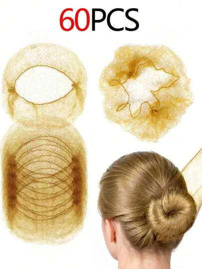 60pcs Light Brown Elastic Hair Nets, Women's Invisible Hair Nets, Suitable For Catering Service, Ballet Buns, Sleeping, Flight Attendants, Nurses, Fine Mesh Bun Cover Hairnets,Summer,Holiday,Travel Hair Styling Kit Hair Tool Kit