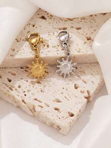 1pc Stainless Steel Sun Pendant With Lobster Clasp 18K Gold Plated Charms DIY Bracelet Necklace Findings Jewelry Making Accessories - Pendants - View 2