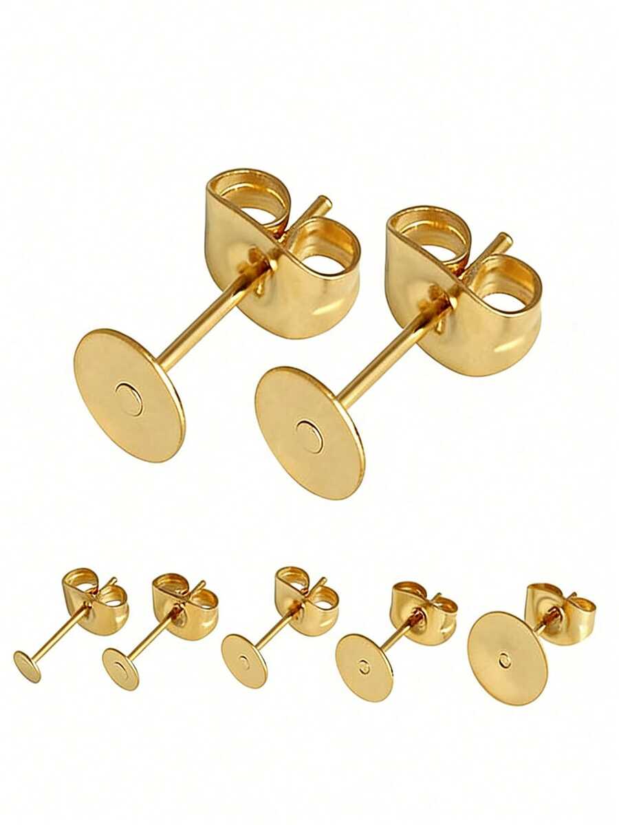 Bộ 20 khuyên tai phẳng bằng thép không gỉ mạ vàng, khuyên tai phẳng kèm chốt cài bằng thép không gỉ, phụ kiện trang sức tự làm. - Vàng - Xem 1
