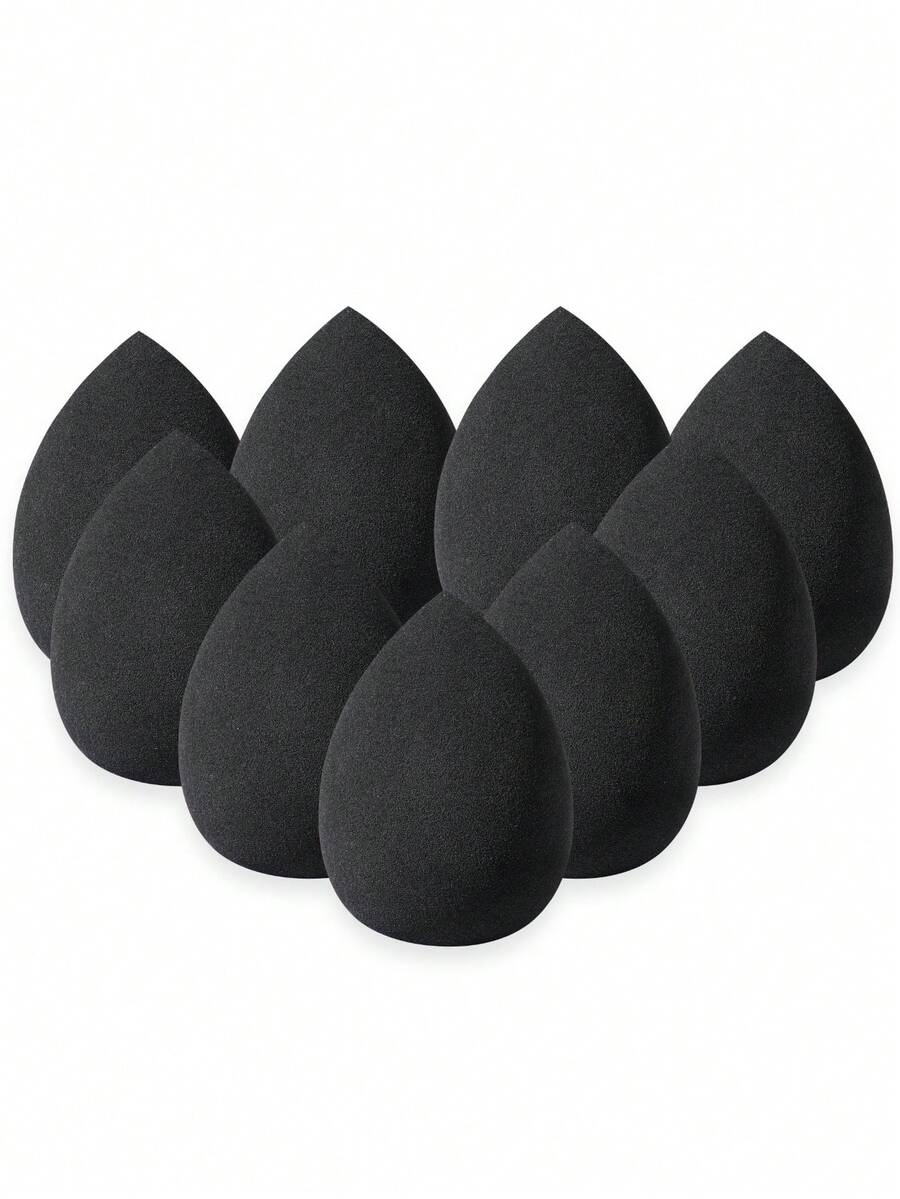 9 pièces Ensemble d'éponges de maquillage : éponges mélangées douces et non absorbantes, à double usage pour le fond de teint et la retouche de maquillage - Noir - Voir 1