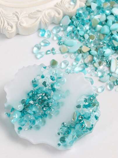 1 Bag/25g Blue Crushed Shell Glass Filler Material, Suitable For DIY Crafts, Epoxy Resin Molds, Creative Keychains, Jewelry Making