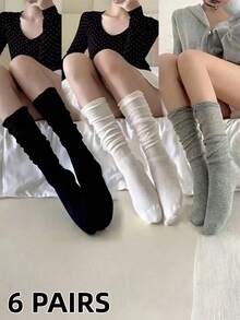 1/3/5/6/10雙女款對比色中筒襪，時尚百搭，柔軟舒適，適合日常穿著－透明襪、鞋子、靴子、過膝靴、鬆襪、辦公休閒穿著、涼鞋、白襪、女款辦公休閒穿著，襪子 > 透明，夏季靴子、過膝靴、夏季襪、膝高襪、辣妹 - 彩色 - 查看 12