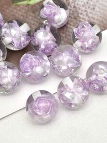 5pcs 16mm Glow-In-The-Dark Rose Resin Beads, Round Beads With Straight Holes, DIY Crafts, Jewelry Making, Phone Straps, Bracelets, Hair Accessories - Glow-in-the-dark Rose Beads - View 5