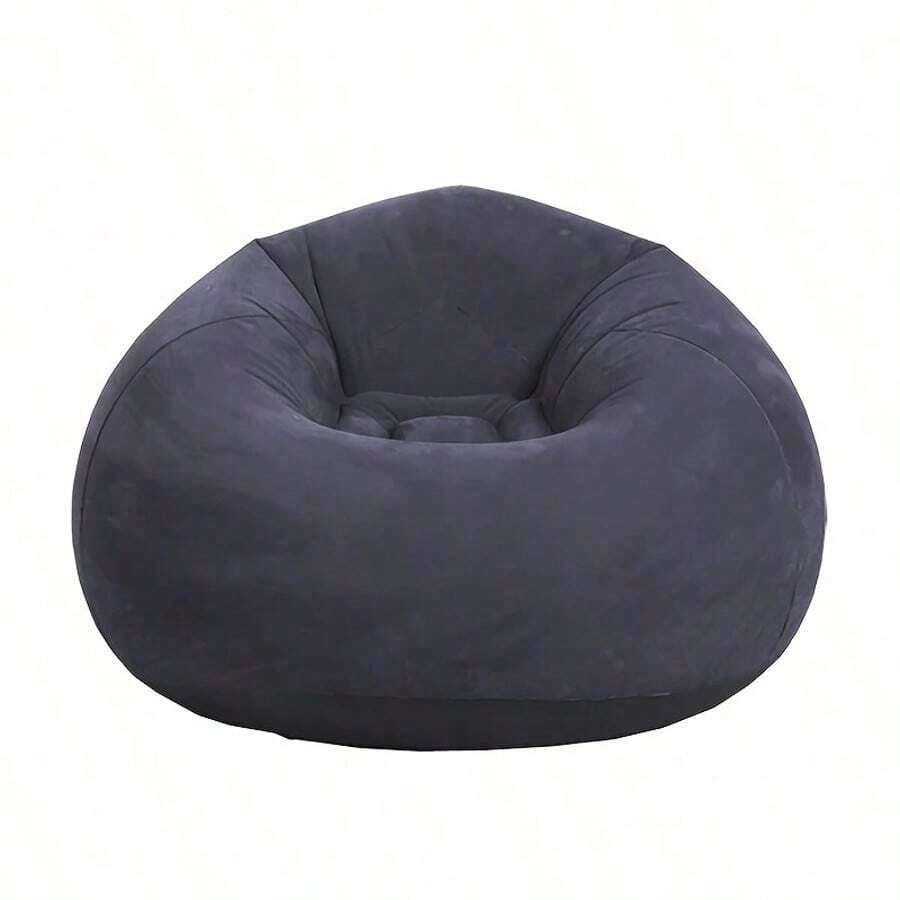 1pc Flocking Beanless Inflatable Lounge Chair - Multifunctional Portable Sofa With Round Single Design - Living Room, Office Lunch Break, Outdoor Picnic, Camping, And Relaxation Rosy Gray Purplish Blue - 玫紅色 - 查看 1