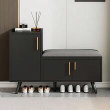 Modern Shoe Bench/Shoe Chest/Bench With Three Storage Doors, Asymmetrical Metal Handles And Multiple Storage Levels - Dimensions: W100/D34/H69 Cm (Old Sku WF318094AAA) - Hitam - View 4