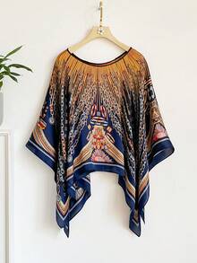 1 chiếc khăn choàng/khăn quàng cổ bằng chiffon nhẹ, thời trang và đa năng, in họa tiết dây xích thanh lịch dành cho nữ, thích hợp cho bãi biển, chống nắng, trang trí trang phục thường ngày, kỳ nghỉ. - Màu xanh hải quân - Xem 5
