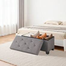 Sitzhocker mit Stauraum, klappbare Sitzbank mit Beinen, 76x38x38 cm Fußbank, Aufbewahrungsbox, bis 300 kg belastbar, für Wohnzimmer Schlafzimmer Flur Dunkelgrau - Grau / 76 x 38 x 38 cm - Übersicht 3