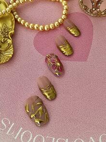 10片装女士手工按压式美甲贴片,粉色美甲饰品,亚克力材质,手绘3D立体花卉金箔纹理,Y2K风格,可重复使用,美甲套装包含美甲胶水、凝胶指甲油、美甲贴纸等美甲用品及配件。这款亚克力按压式美甲贴片是女士和女孩的理想之选,适合夏季日常生活、派对、婚礼、约会、购物、旅行、节日庆典等场合。这款手工按压式美甲贴片套装包含闪亮装饰配件,是特殊场合的完美之选。 - 薑色 - 查看 6