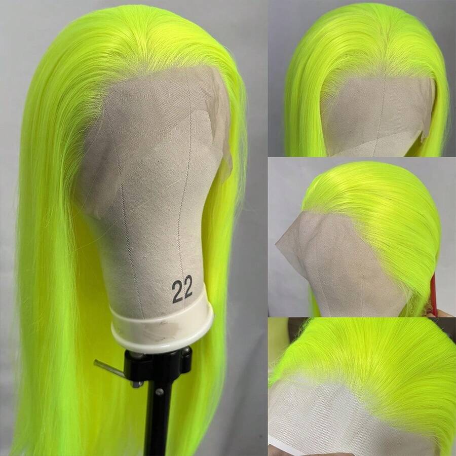 Neon Green Lace Wig Long Silky Straight Synthetic Lace Front Wig For Women Natural Hairline Daily Wear Cosplay Party - Multicolor - View 1
