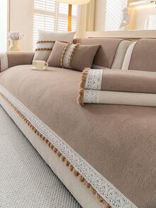 1 Stück bequerer Chenille Sofakissenbezug, ganzjährig moderner minimalistischer rutschfester Sofasitzschutz, staubdicht und waschbar Sofabezug, modisch weich und farbbeständig, tierfreundlich, geeignet für Schlafzimmer, Büro, Wohnzimmer Kombinationsmöbel, L-förmiges Sofa und 1/2/3/4-Sitzer Sofa - Kaffeebraun - Übersicht 5