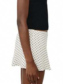 Minifalda de malla para mujer, a la moda, con estampado de lunares o color liso, de talle bajo, estilo vaporoso, ideal para salir. - Blanco - Ver 3