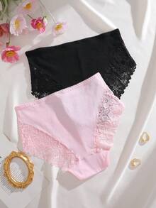 Aesletic 2pcs Comfortable Cute Sexy Contrast Lace Women's Panties - Multicolor - View 5