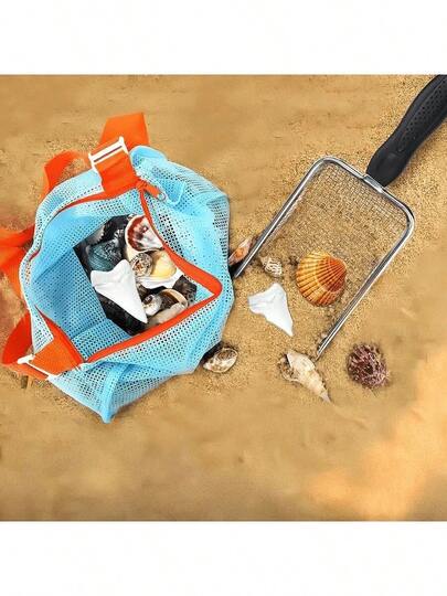 1pc Stainless Steel Beach Sifter Shovel With Multipurpose Mesh - Garden Soil Sieve With Handle - Garden Sifter, Beach Sieve Shovel Seashell, Shark Tooth Screening, Sand, Rocks,, Compost - Gardening Use G9XG