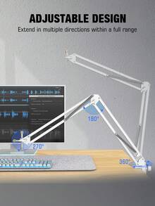 FIFINE CS1 White Microphone Suspension Boom Arm Stand, Swivel Mount With 3/8" To 5/8" Adapter, Suitable For FIFINE AM8, K688, A8, A6V, For Voiceover, Gaming, Recording, Studio, Home Office - White - View 6