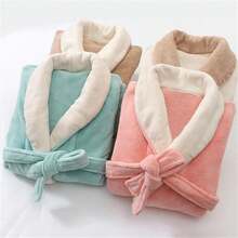 Albornoz de franela de forro polar suave y liso con capucha para niños y niñas - 1-Rosa - Ver 4