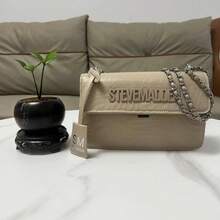 Letter Design Mini Square Bag, Comfortable All-Match Chain Shoulder Bag - White - View 9