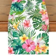 Summer Tropical Palm Leaves Flower Table Runner Holiday Party Decor Reusable Farmhouse Kitchen Dining Table Runner Wedding Decorations - Multicolor - View 1