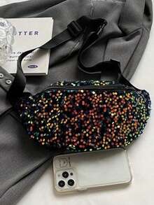 欧美嘻哈金属亮片斜挎包，女士百搭，超流行，单肩包，网络爆款腰包 - 彩色 - 查看 5