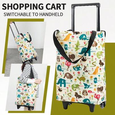 1pc 2-In-1 Foldable Oxford Cloth Shopping Cart - Large Capacity High Quality Portable Bag - Suitable For Camping/Business/Food Delivery