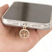 1 pieza Tapón antipolvo para teléfono con árbol de strass, colgante metálico minimalista y elegante, adecuado para teléfonos con conector Lightning/Tipo-C - Multicolor - Ver 3