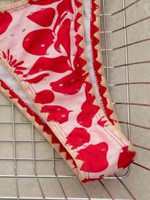 Onefish 滑动杯比基尼上衣，可调节侧系带下装，低腰高衩，极简遮盖，性感夏季海滩度假泳装 - 紅色 - 查看 7