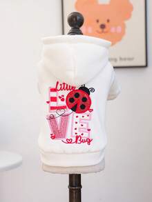 PETCIRCLE 1pc Pet Clothes, Dog Cat Outfit For Poodle, Teddy, Small Dogs & Cats, Casual Stylish Cute Cozy Warm Heart Ladybug Valentine Sweatshirt - White - View 4