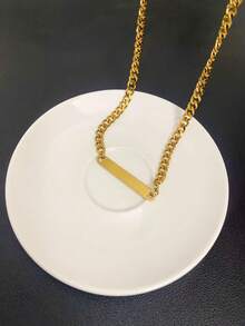 1pc Stainless Steel Waterproof Non-Fading Punk Style Long Bar Mirror Polished Hexagonal Rolo Chain Necklace, Suitable For Women's Daily Wear - Gold - View 3