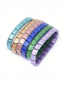 1 chiếc vòng tay charm kiểu Ý bằng thép không gỉ mờ, màu trơn, dây co giãn, kiểu dáng đơn giản, thời trang đeo hàng ngày, vòng tay charm bạc, thích hợp cho nữ dự tiệc, unisex. - Mô-đun màu - Xem 3