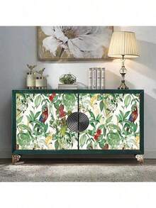 1 Roll Tropical Jungle Parrot Self-Adhesive Wallpaper, Vintage American Style Decor For Living Room, Bedroom, Vanity Area, Includes Green Leaf Decor, Red Floral/Parrot Patterns, Easy Peel And Stick Design - C - View 7