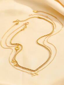 1 Set de 3 Collares de Acero Inoxidable, Diseño Elegante y Minimalista de Sol y Luna Hueco, Casual y Elegante Adecuado para Uso Diario de Mujeres, Fiestas y Como Regalo - Amarillo Oro - Ver 7