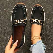 Loafers Women Fashion Chain Decorated Low Top Round Toe Shoes Casual Comfortable Lightweight Loafers Womens Shoes Spring Fall Flats Outdoor Walking Travel - 黑色 - 查看 9