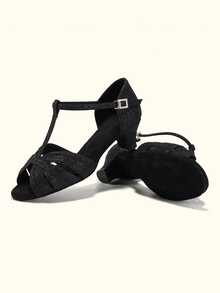 女童闪亮拉丁舞鞋、舞蹈凉鞋、标准舞鞋、莎莎舞表演鞋、派对鞋 - 黑色 - 查看 5